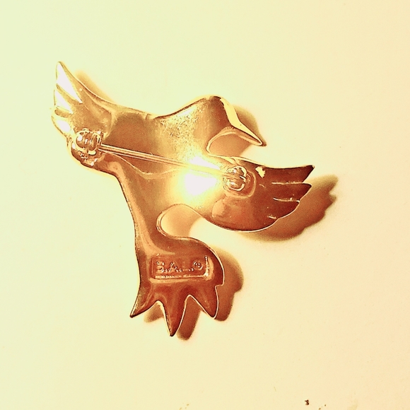 Signed Swarovski S.A.L. Hummingbird Brooch Crystal Gold Plated - Picture 2 of 5